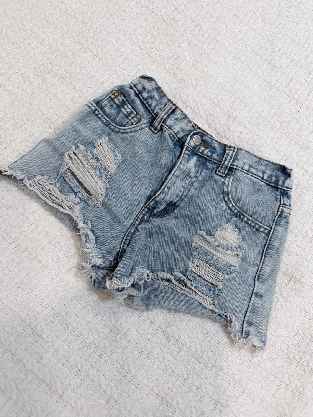 SHEIN Light Blue Distressed Denim Cutoff Shorts